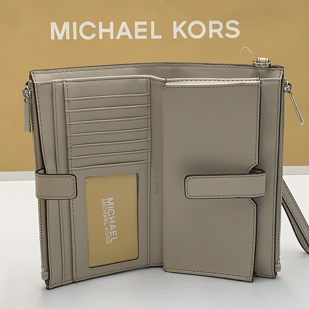 MICHAEL KORS LARGE DOUBLE ZIP WRISTLET LIGHT SAND MULTI COLOR